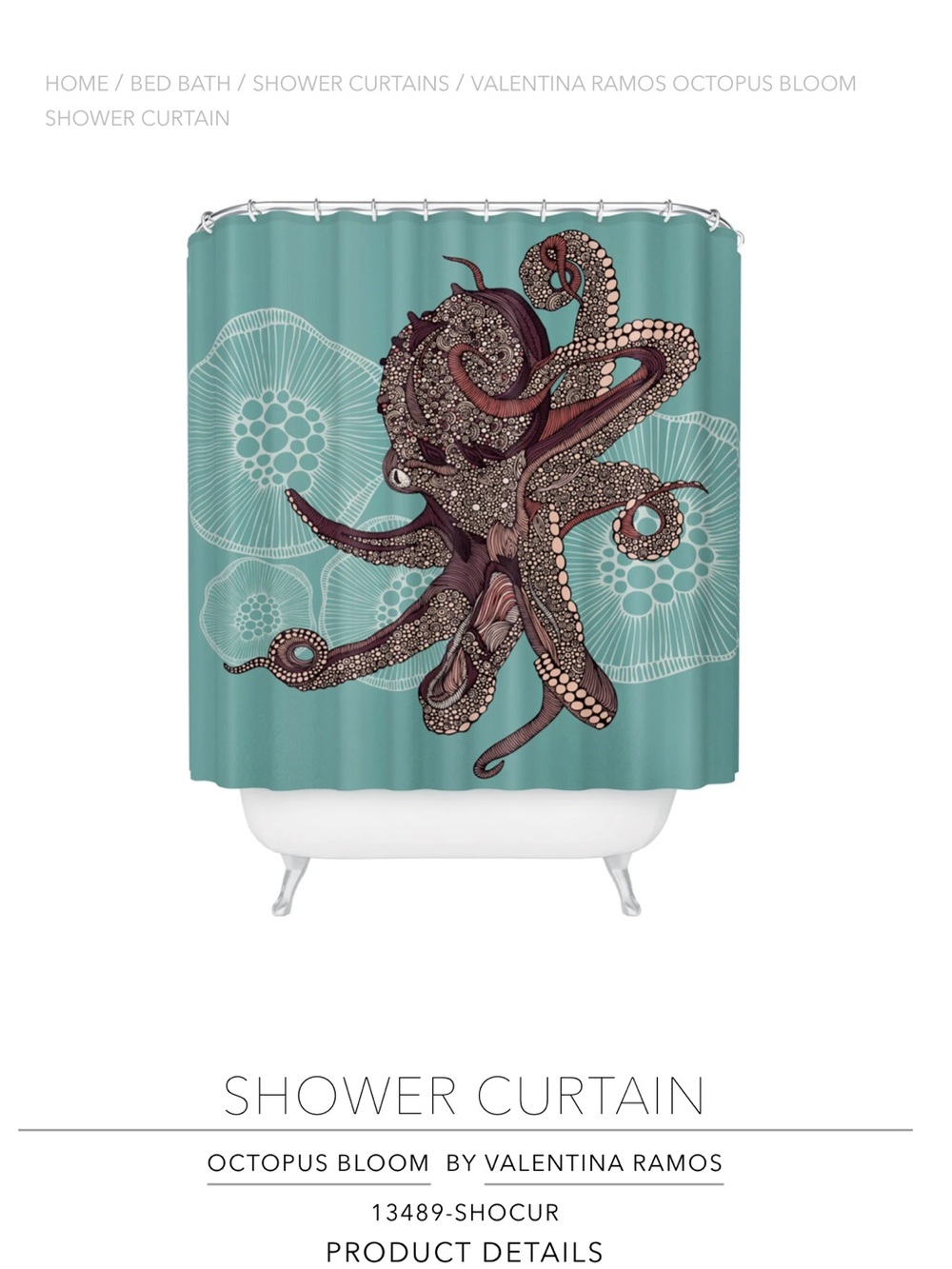 Valentina Octopus Bloom Teal Shower Curtain, used